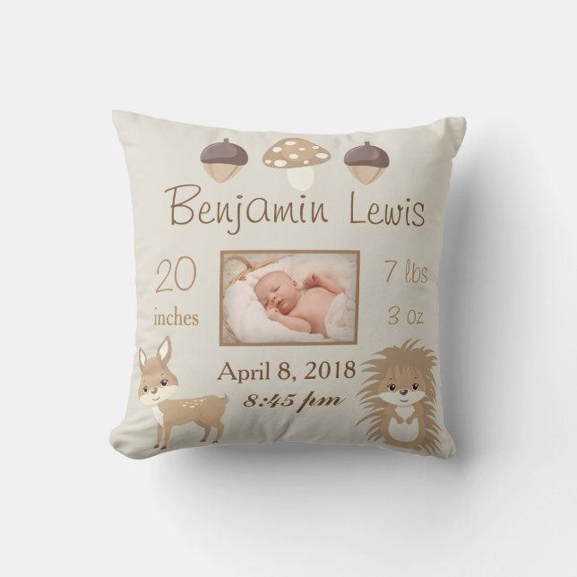 Coussin Belle Silver Woodland Animaux Nursery Photo Bébé (Recto)
