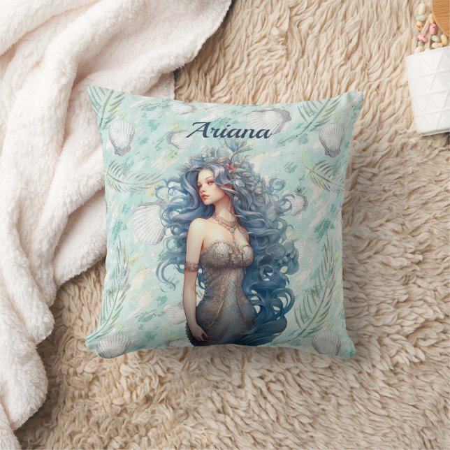 Coussin Belle Sirène aux Cheveux Bleus  (Couverture)