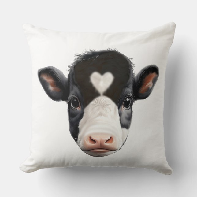 Coussin Belle tête de vache noire et blanche (Recto)