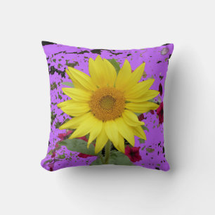 Coussin Belle tournesol marbré violet Motif jaune