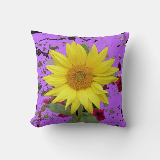 Coussin Belle tournesol marbré violet Motif jaune (Recto)