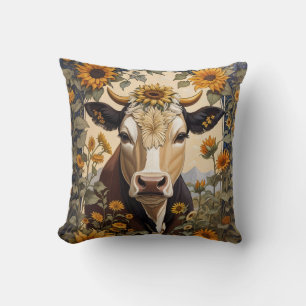 Coussin Belle Vache de campagne tournesol décoratif
