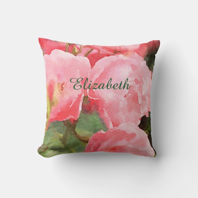 Coussin Belles fleurs anglaises roses de roses d'aquarelle (Recto)