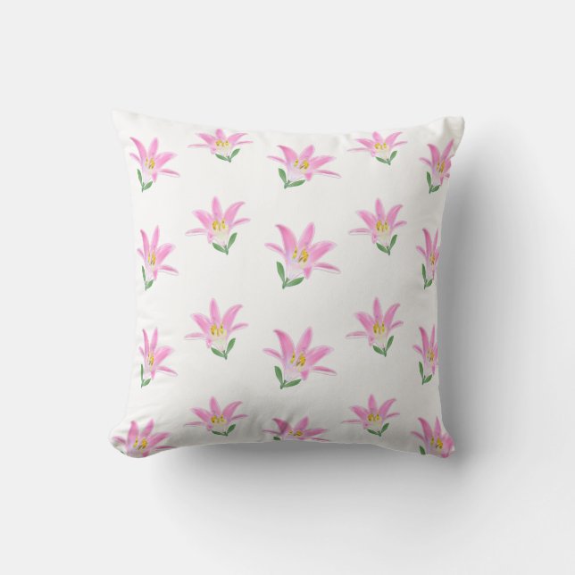 Coussin Belles fleurs d'Amaryllis roses sur fond blanc (Recto)