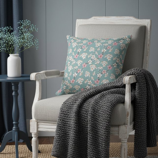 Coussin Belles fleurs de cerises Vintages rustiques (Créateur téléchargé)