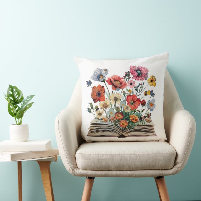 Coussin Belles Fleurs De Livre Lecteurs Écrivains (Chaise)