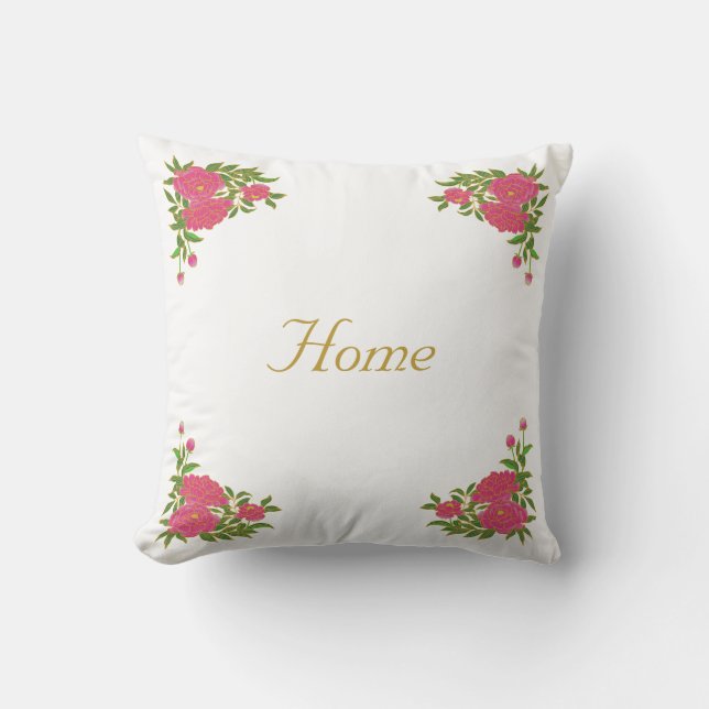 Coussin Belles fleurs de pivoine sur fond blanc (Recto)