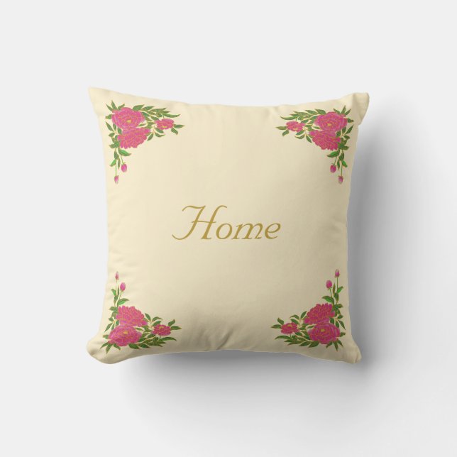 Coussin Belles fleurs de pivoine sur ivoire (Recto)