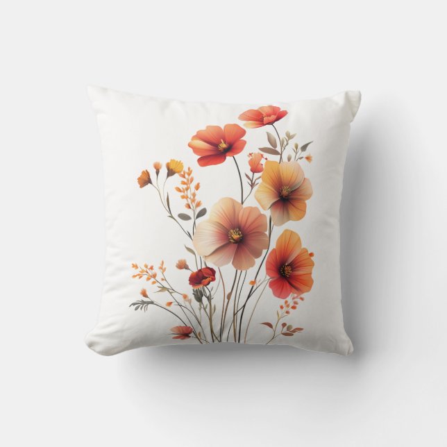 Coussin Belles fleurs de printemps orange et jaune (Recto)