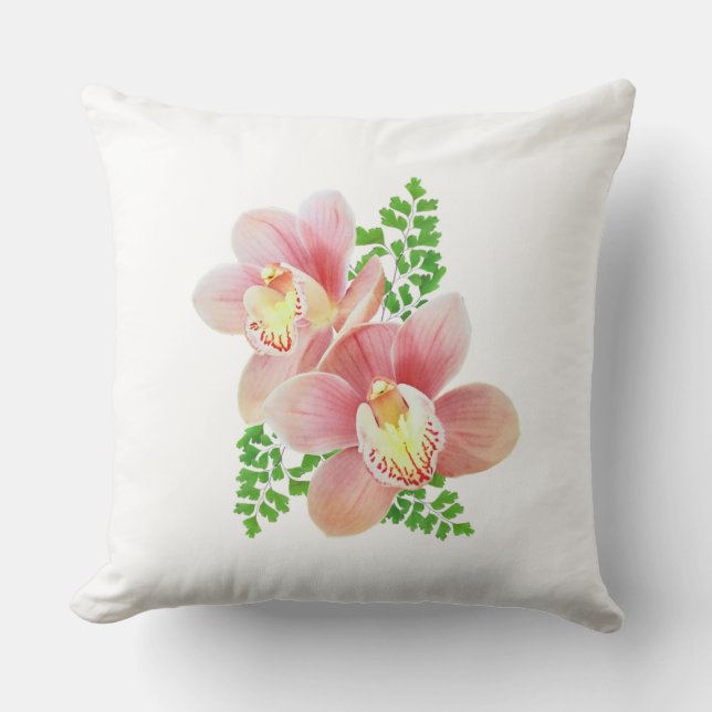 Coussin Belles fleurs d'orchidée sur fond blanc (Recto)