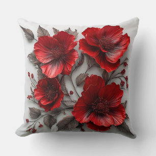 Coussin Belles fleurs et feuilles rouges