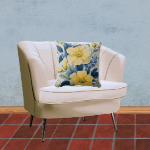 Coussin Belles Fleurs Jaunes et Bleues