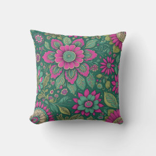 Coussin Belles fleurs Mandala Fleurs vert rose