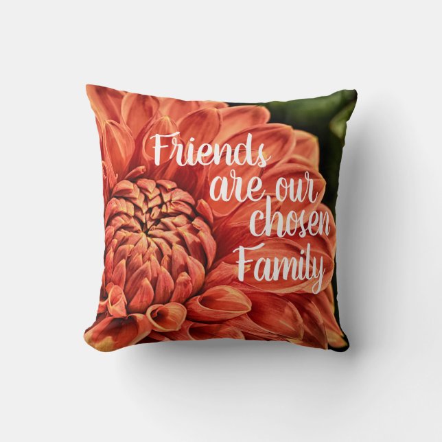 Coussin Belles fleurs orange, amis, famille choisie (Recto)