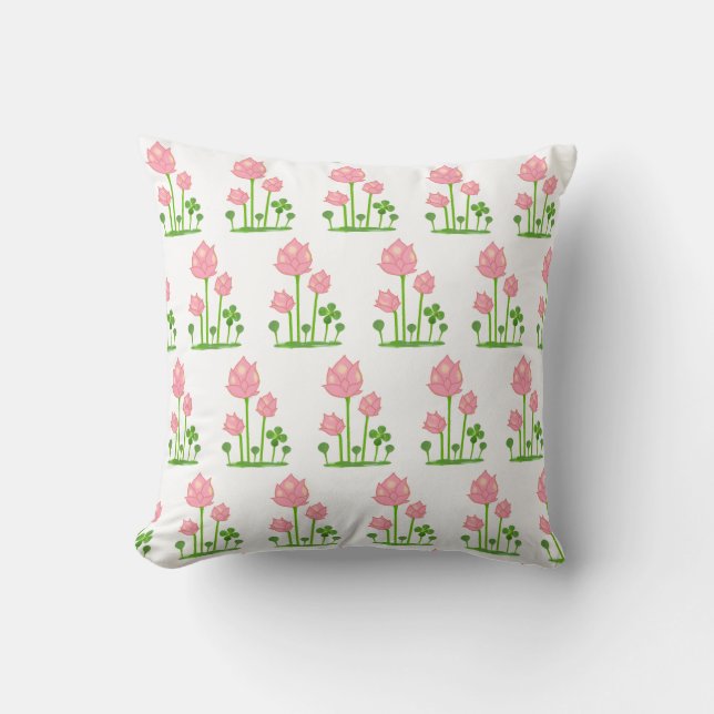 Coussin Belles fleurs roses sur blanc (Recto)