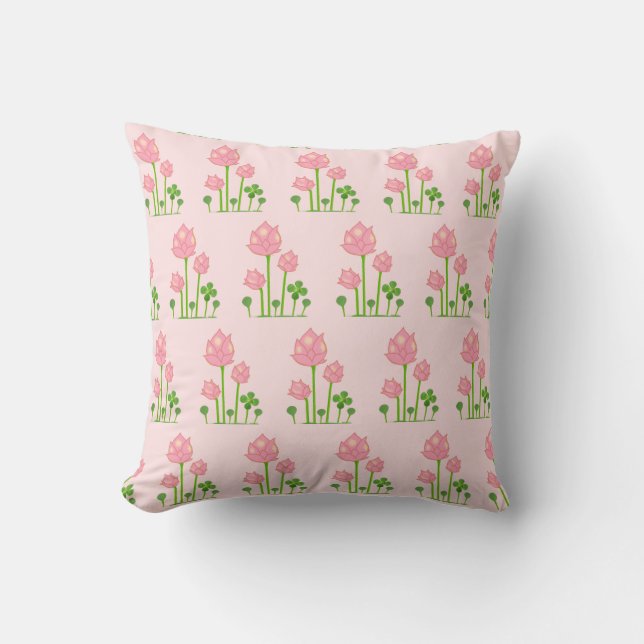 Coussin Belles fleurs roses sur fond rose clair (Recto)