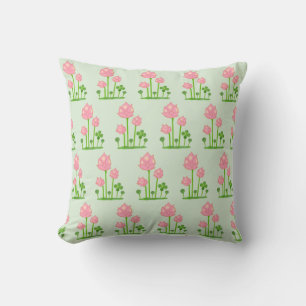 Coussin Belles fleurs roses sur vert clair