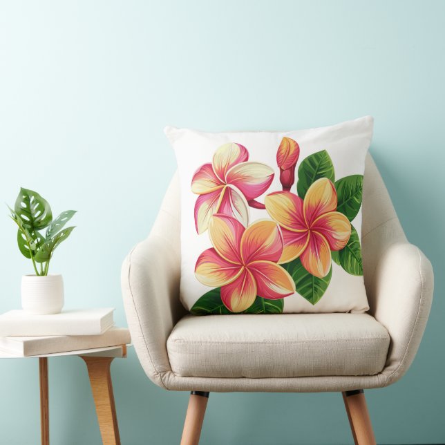 Coussin Belles fleurs roses tropicales sur fond blanc (Chaise)