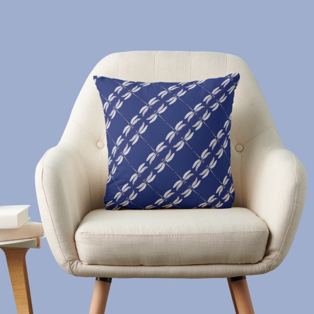 Coussin Belles libellules Motif répété sur Bleu foncé (Créateur téléchargé)