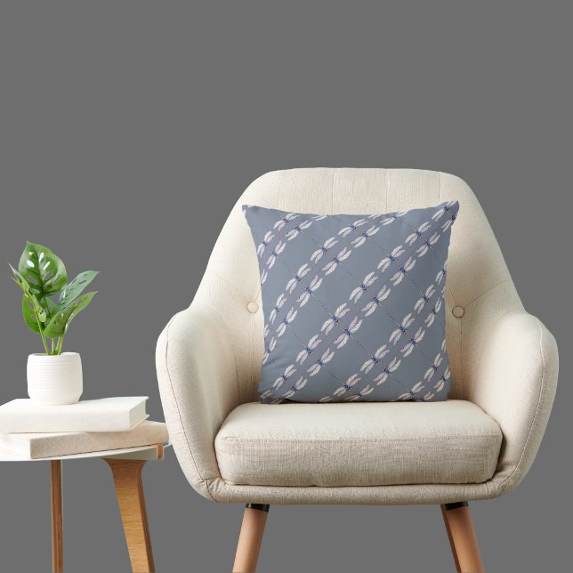 Coussin Belles libellules Motif répété sur Grey (Créateur téléchargé)