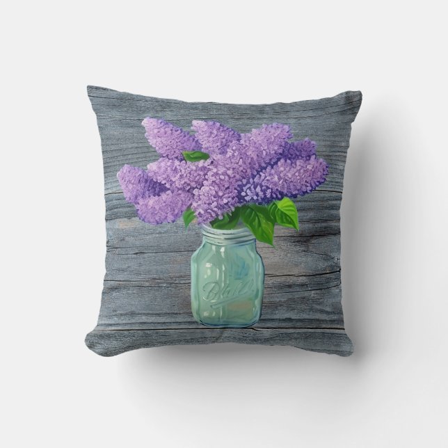 Coussin Belles Lilacs En Mason Jar Rustique (Recto)