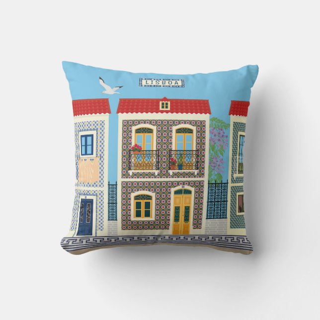 Coussin Belles maisons portugaises avec tuiles ou azulejos (Recto)
