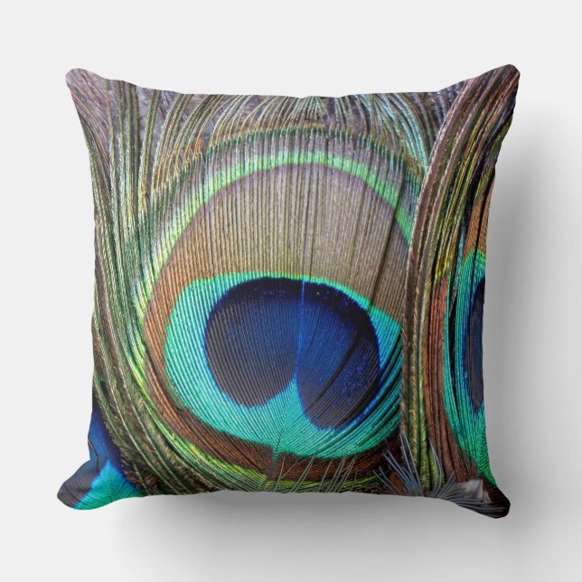 Coussin Belles plumes colorées de paon (Recto)