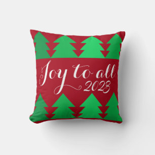 Coussin Belles rangées d'arbres de Noël verts Joie Année p