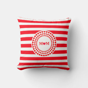 Coussin Belles Rayures Rouges et Mandala de Coeur