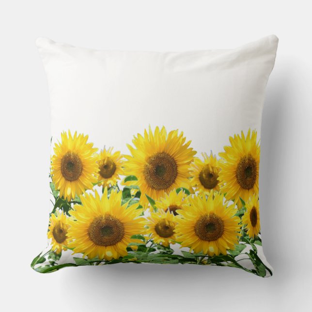 Coussin Belles Tournesols Jaunes sur Blanc (Recto)