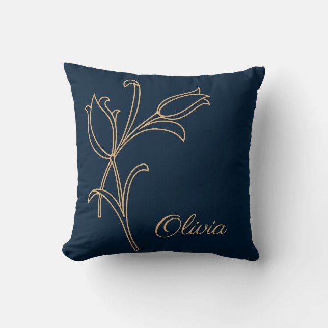 Coussin Belles tulipes Art Déco en or (Recto)