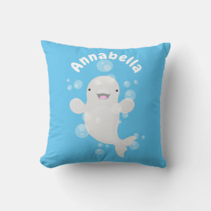 Coussin Béluga mignon bulles dessin de dessin animé