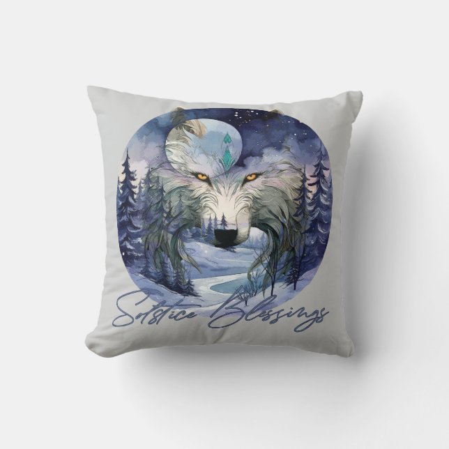 Coussin Bénédiction solstice Wolf d'hiver Moonlight Woods (Recto)