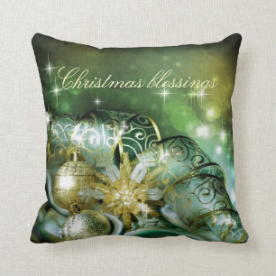 Coussin Bénédictions de Noël, vert, or, parties