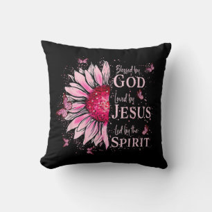 Coussin Béni Par Dieu - Aimé Par Jésus Tournesol Rose