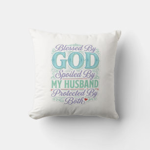 Coussin Béni par Dieu gâté par mon mari conception de t-sh