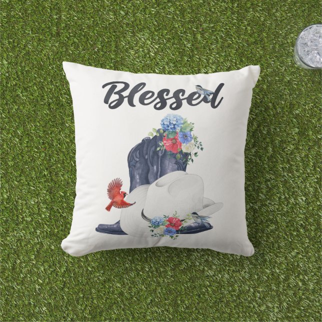 Coussin Bénie avec des bottes/casquette de cowboy et des f (Herbe)