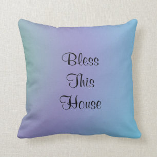 Coussin Bénis Cette Maison, Paix, Carré Bleu Violet