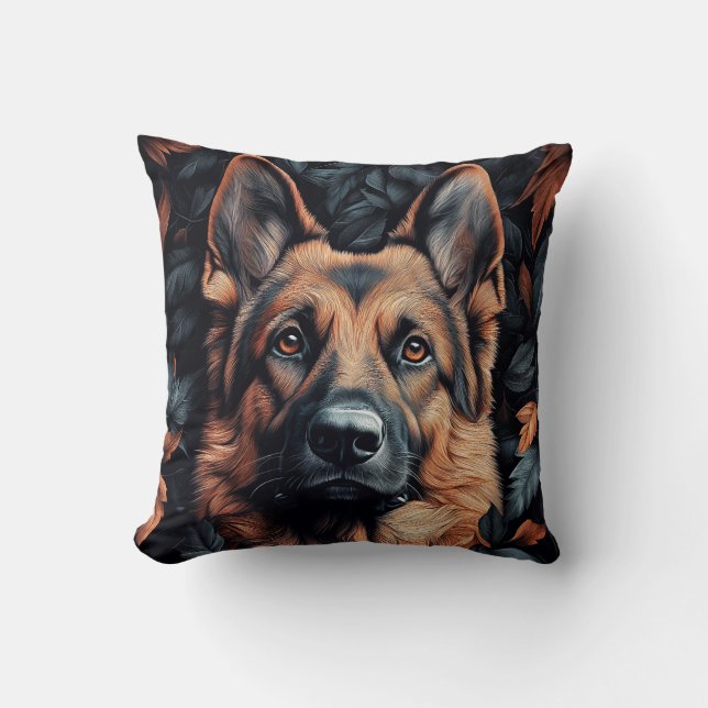 Coussin Berger Allemand dans les feuilles (Recto)