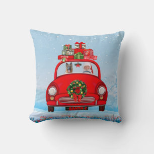 Coussin Berger Allemand dans une voiture avec le Père Noël
