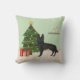 Coussin Berger Allemand Noir Et Arbre De Noël Festif