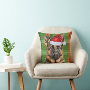 Coussin Berger Allemand Rouge Vert Plaid de Noël