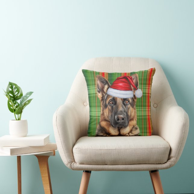 Coussin Berger Allemand Rouge Vert Plaid de Noël (Chaise)