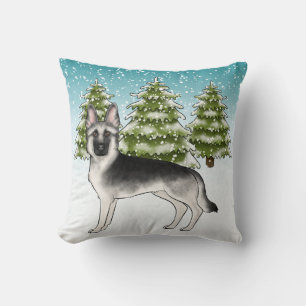 Coussin Berger Allemand Silver Sable Forêt enneigée d'hive