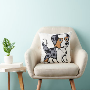 Coussin Berger Australien Blue Merle Dessin Animé avec Que