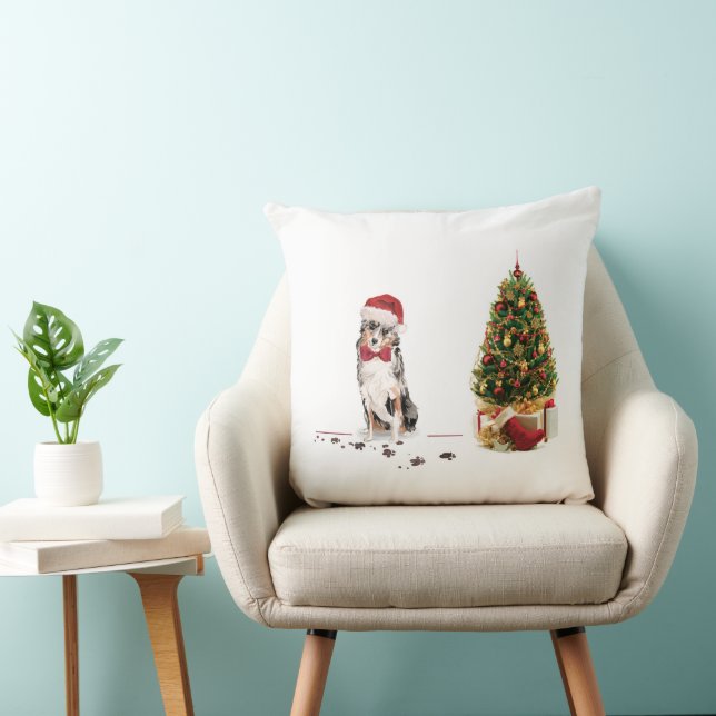 Coussin Berger Australien Drôle de Noël Chien avec Arbre (Chaise)