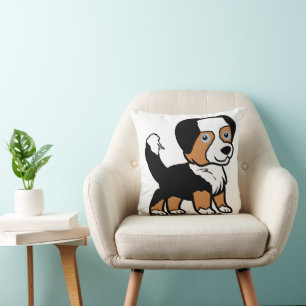 Coussin Berger Australien Tricolore Noir Dessin Animé Avec