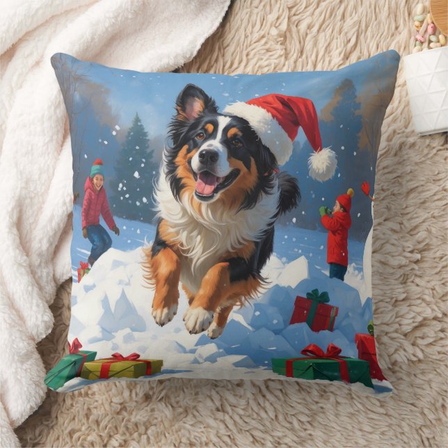 Coussin Berger belge Scène de neige festive de Noël (Couverture)