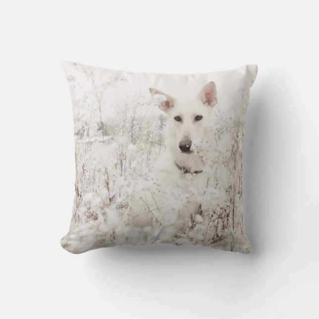 Coussin Berger blanc allemand dans la neige (Recto)