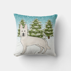 Coussin Berger Blanc Suisse Chien GSD Blanc Forêt d'hiver
